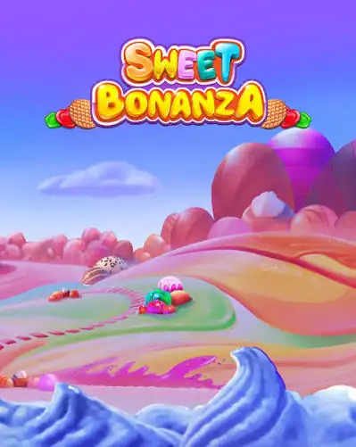 Sweet Bonanza artwork by Pragmatic Play: a candy valley under a lilac sky